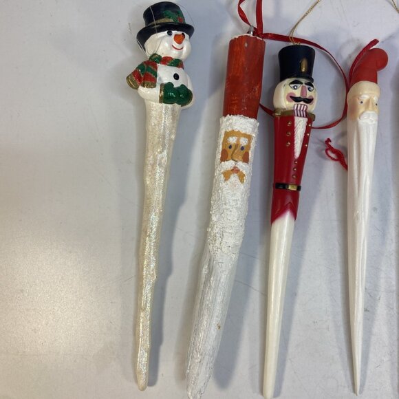 Vintage Christmas Icicle Ornament Santa Snowman Soldier Hanging Lot Of 8 - Picture 2 of 6